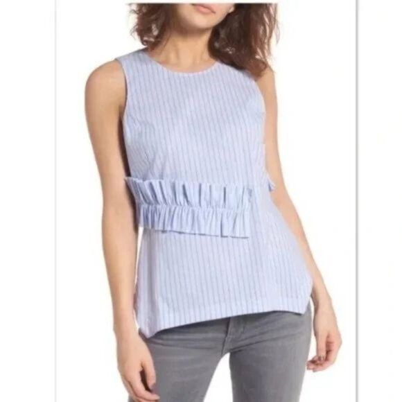 Trouve blue stripes asymmetrical ruffles trapeze blue sleeveless tank top Small - Picture 1 of 6